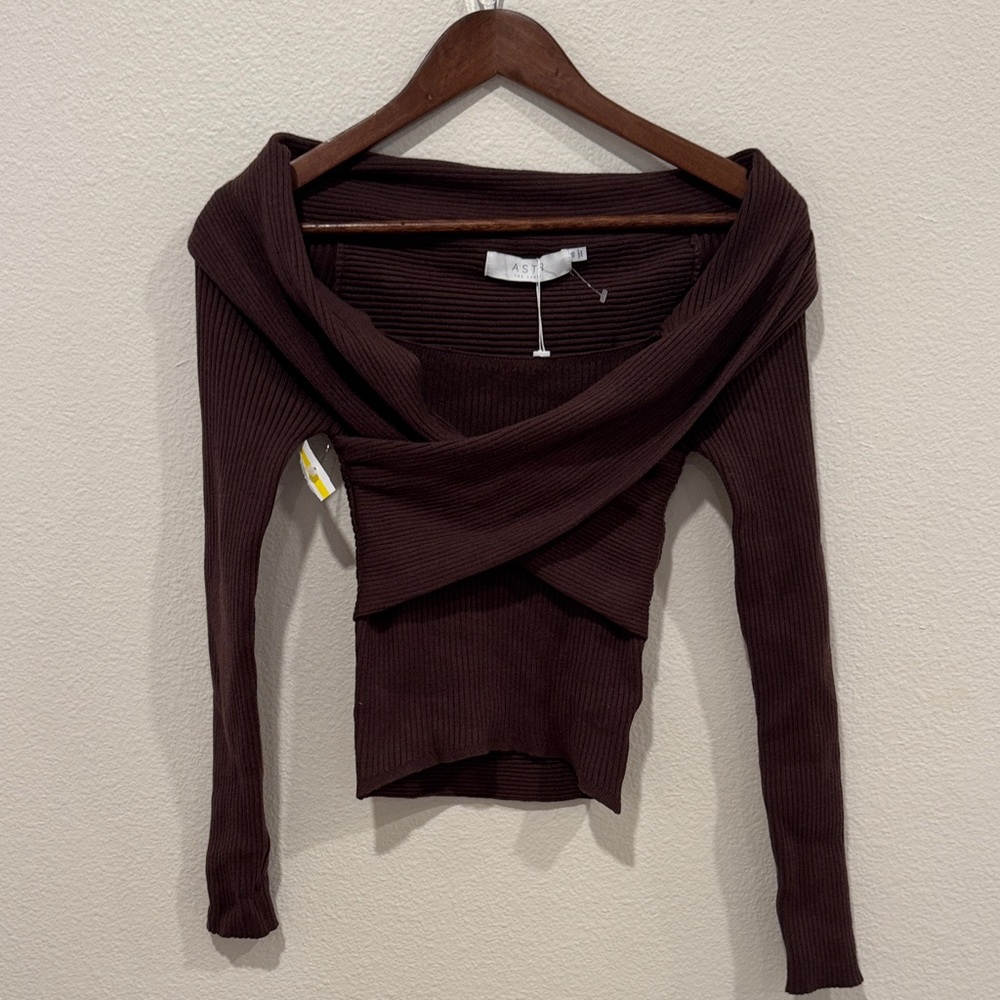 ASTR Chocolate Ribbed Knit Top, XS